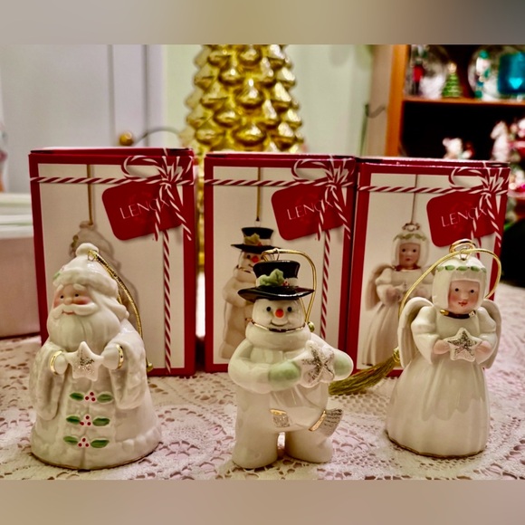 LENOX🎄HOLIDAY CHEER WITH BOXES🎄SET OF 3 PORCELAIN ORNAMENTS SANTA SNOWMAN ANGEL - Picture 1 of 16